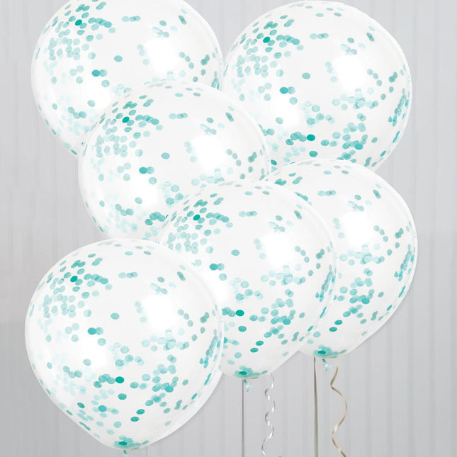 Confetti Ballonnen Turquoise 40cm 6st van Unique koop je bij Partywinkel