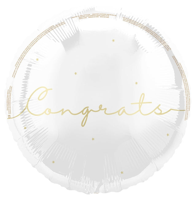 Congrats Helium Ballon Wit Goud 45cm van Unique koop je bij Partywinkel