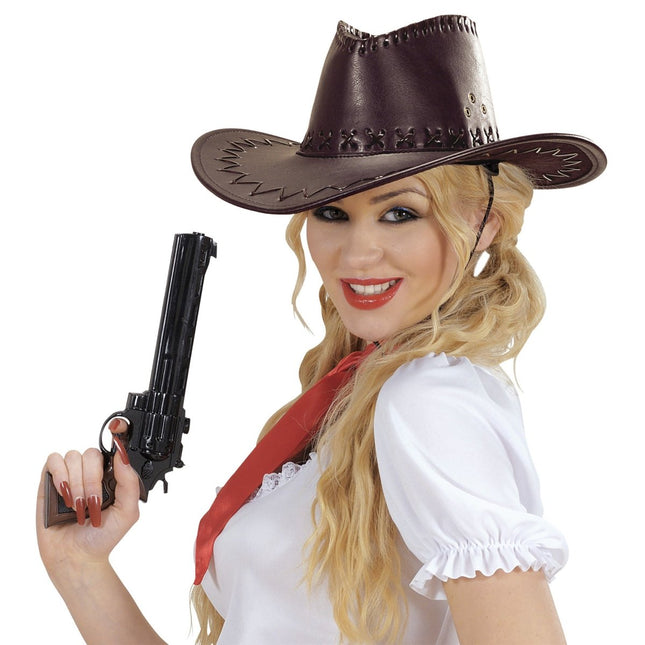 Cowboy Hoed Bruin Lederlook van Widmann koop je bij Partywinkel