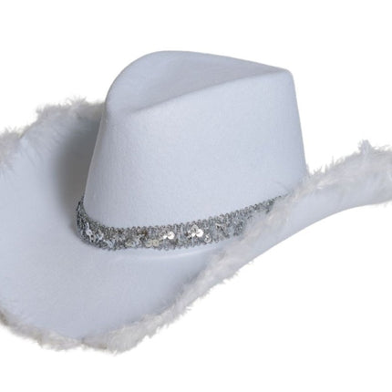 Cowboy Hoed Glitter met Bont Wit van Partychimp koop je bij Partywinkel
