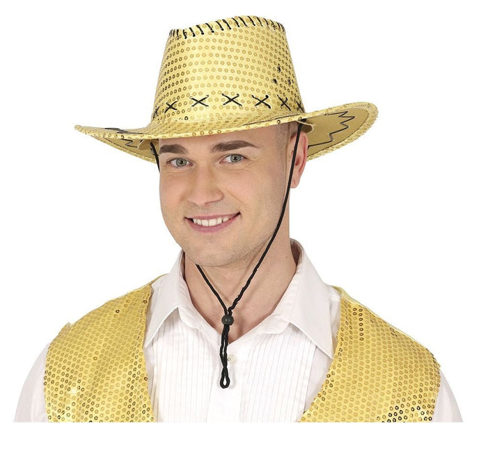 Cowboy Hoed Goud Pailletten van Fiestas Guirca koop je bij Partywinkel