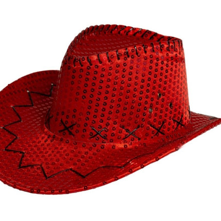Cowboy Hoed Pailletten Rood van Partychimp koop je bij Partywinkel