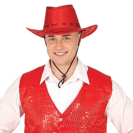 Cowboy Hoed Rood Pailleten van Fiestas Guirca koop je bij Partywinkel