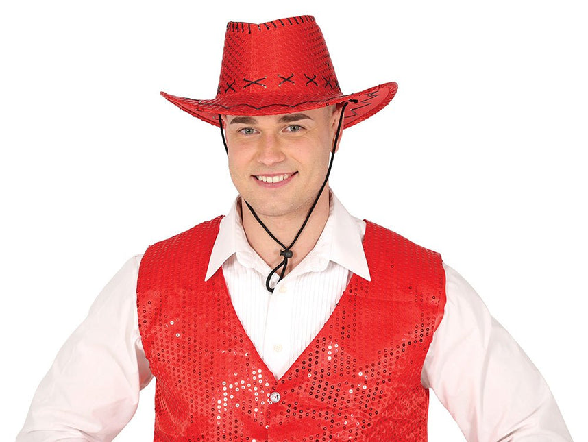 Cowboy Hoed Rood Pailleten van Fiestas Guirca koop je bij Partywinkel