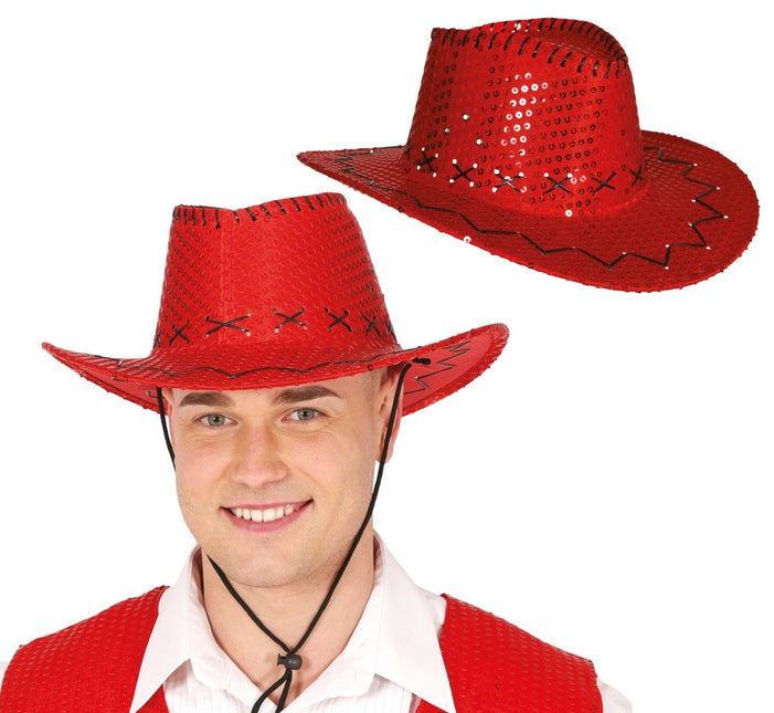 Cowboy Hoed Rood Pailleten van Fiestas Guirca koop je bij Partywinkel