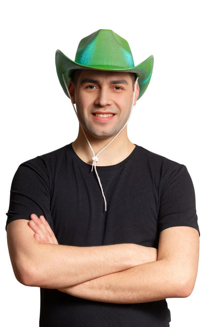 Cowboy Hoed Shiny Groen van Partychimp koop je bij Partywinkel