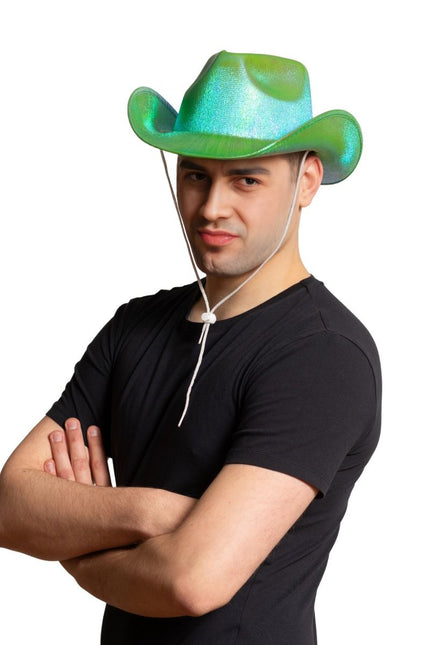 Cowboy Hoed Shiny Groen van Partychimp koop je bij Partywinkel