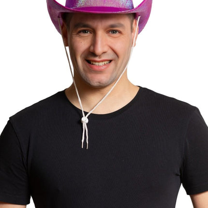 Cowboy Hoed Shiny Neon Roze van Partychimp koop je bij Partywinkel