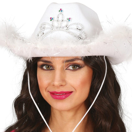 Cowboy Hoed Wit Met Boa van Fiestas Guirca koop je bij Partywinkel