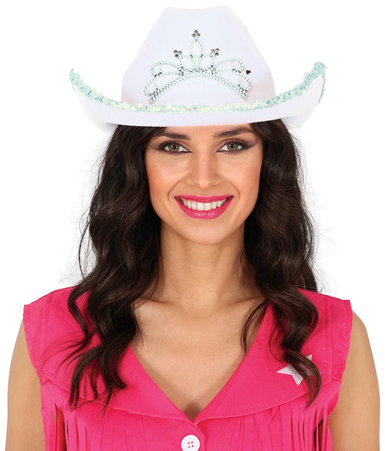 Cowboy Hoed Wit Zilver van Fiestas Guirca koop je bij Partywinkel