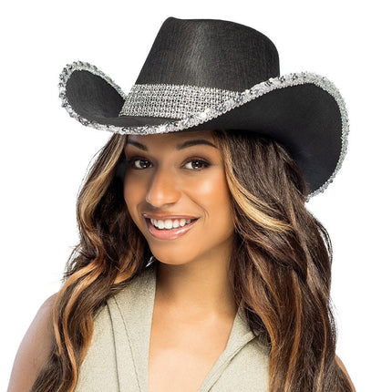Cowboy Hoed Zwart Glitters van Boland koop je bij Partywinkel