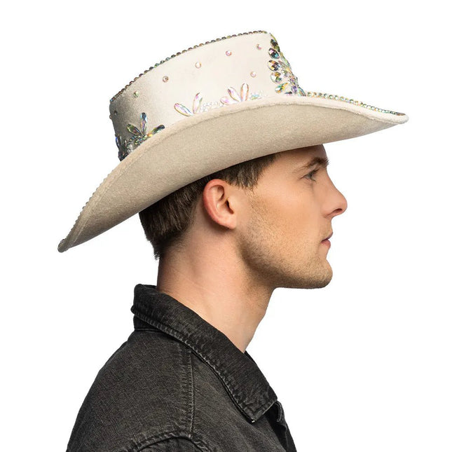 Cowboyhoed Crystal beige van Boland koop je bij Partywinkel