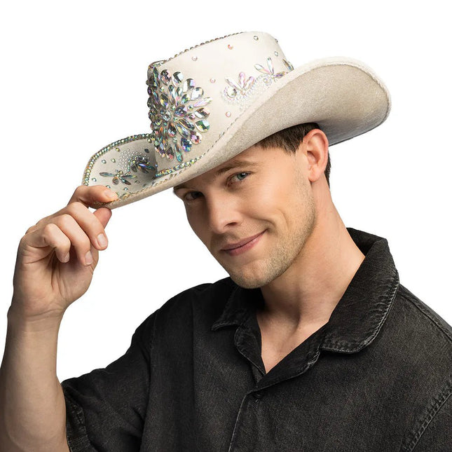 Cowboyhoed Crystal beige van Boland koop je bij Partywinkel