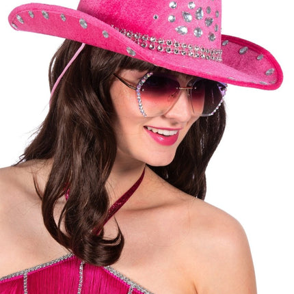 Cowboy Hoed Roze Dames Strass Steentjes van Wilbers & Wilbers koop je bij Partywinkel