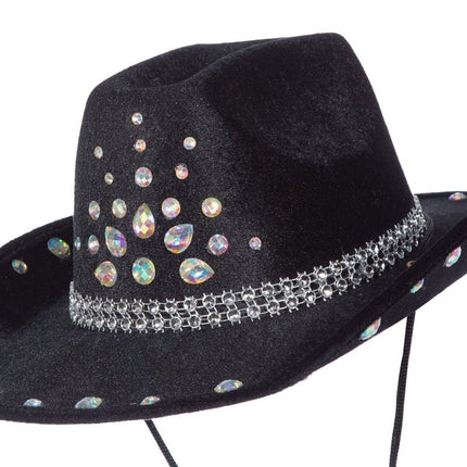 Cowboy Hoed Zwart Dames Strass Steentjes van Wilbers & Wilbers koop je bij Partywinkel