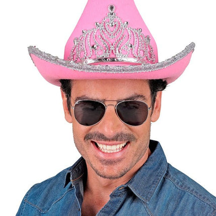 Cowboyhoed Partygirl Met Tiara Roze van Widmann koop je bij Partywinkel