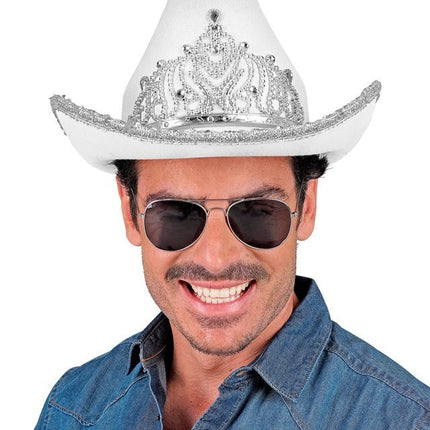 Cowboyhoed Partygirl Met Tiara Wit van Widmann koop je bij Partywinkel