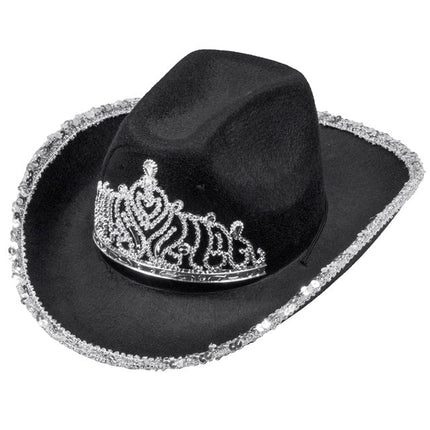 Cowboyhoed Partygirl Met Tiara Zwart van Widmann koop je bij Partywinkel