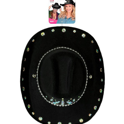 Cowboyhoed Zwart Met Diamanten van Widmann koop je bij Partywinkel