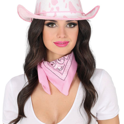 Cowgirl Hoed Wit Roze Koeien Print van Fiestas Guirca koop je bij Partywinkel