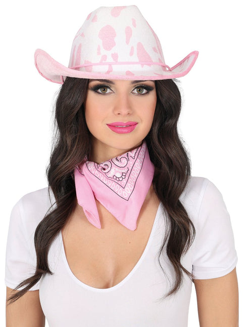 Cowgirl Hoed Wit Roze Koeien Print van Fiestas Guirca koop je bij Partywinkel