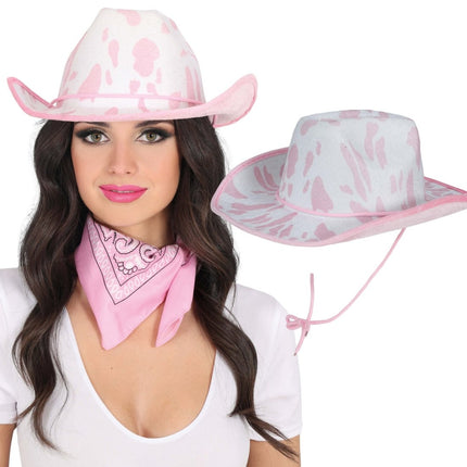 Cowgirl Hoed Wit Roze Koeien Print van Fiestas Guirca koop je bij Partywinkel