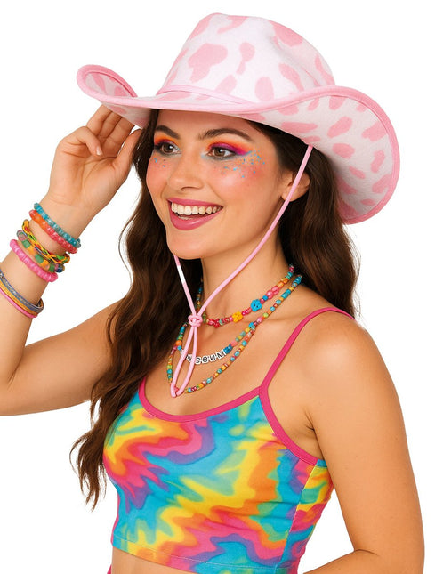 Cowgirl Hoed Wit Roze Koeien Print van Fiestas Guirca koop je bij Partywinkel
