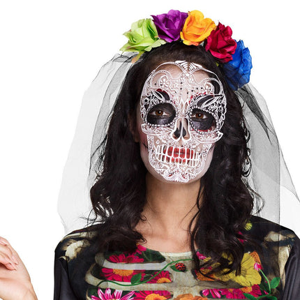 Day of the Dead Haarband Bloemen Sluier van Boland koop je bij Partywinkel
