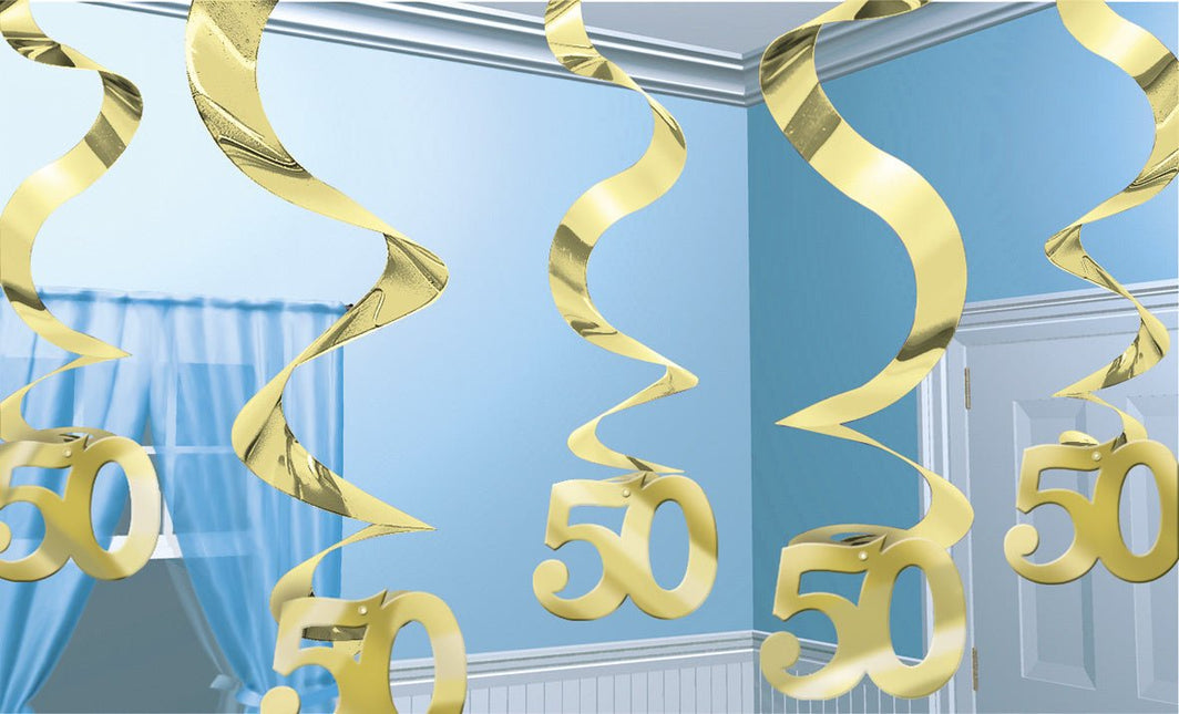 Decoratiespiralen 50 Goud 5st van Riethmueller koop je bij Partywinkel