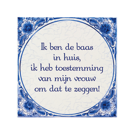 Delfts Blauw Tegel Baas In Huis 14,5cm van Paper Dreams koop je bij Partywinkel
