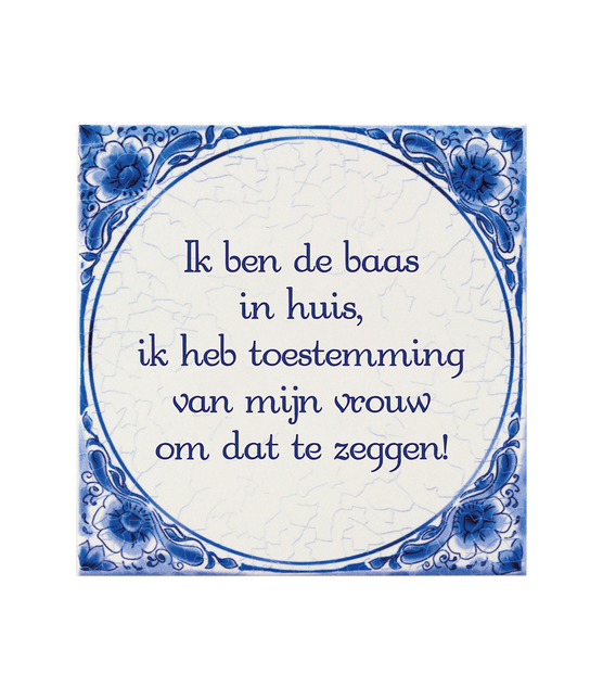 Delfts Blauw Tegel Baas In Huis 14,5cm van Paper Dreams koop je bij Partywinkel