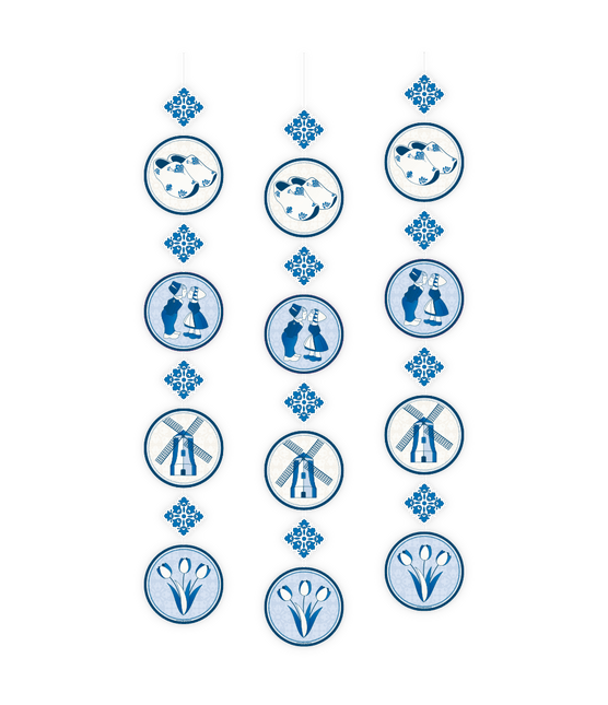 Delftsblauw Hangdecoratie 1,2m 3st van Paper Dreams koop je bij Partywinkel