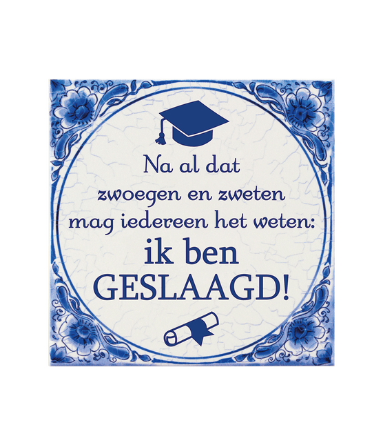 Delftsblauw Tegel Geslaagd School 15cm van Paper Dreams koop je bij Partywinkel