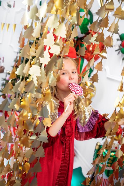 Deurgordijn Kerstbomen Goud 2,45m van Partydeco koop je bij Partywinkel