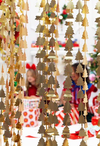 Deurgordijn Kerstbomen Goud 2,45m van Partydeco koop je bij Partywinkel