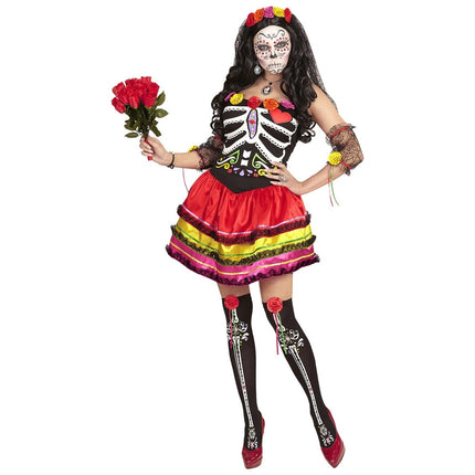 Dia De Los Muertos Jurk Gekleurd Dames Kort van Widmann koop je bij Partywinkel