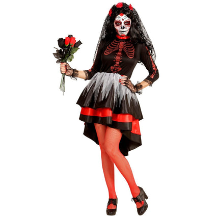 Dia De Los Muertos Jurk Rood Zwart Dames van Widmann koop je bij Partywinkel