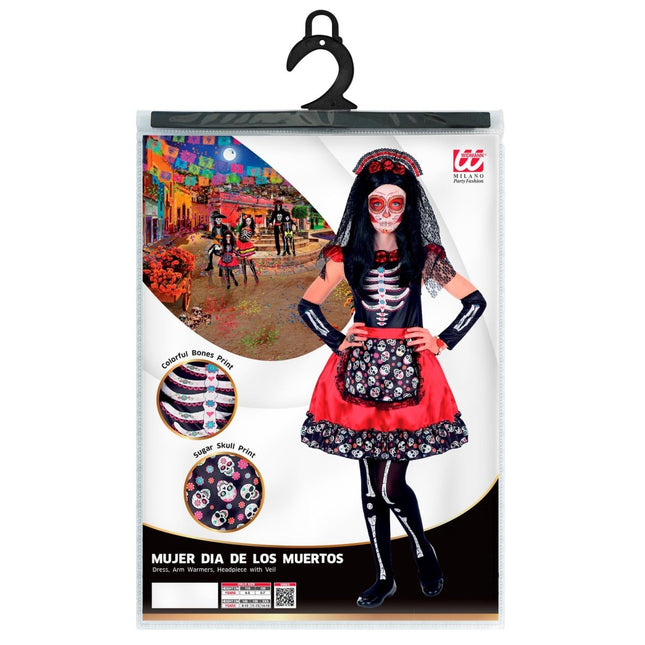 Dia De Los Muertos Jurk Zwart Rood Meisje van Widmann koop je bij Partywinkel