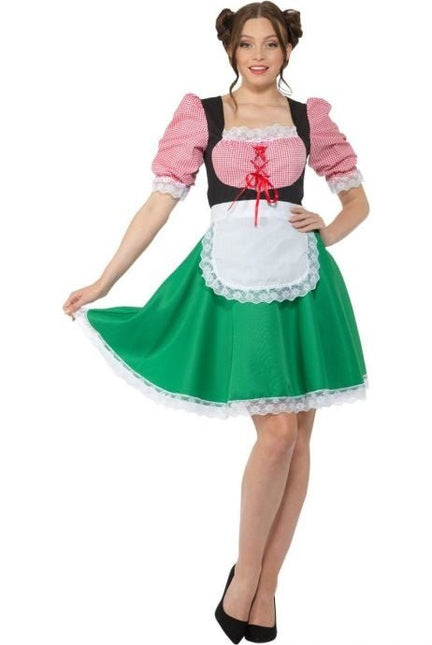 Dirndl Jurk Oktoberfest Rood Groen van Partychimp koop je bij Partywinkel