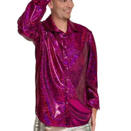 Disco 70S Blouse Fuchsia Glans van Partychimp koop je bij Partywinkel