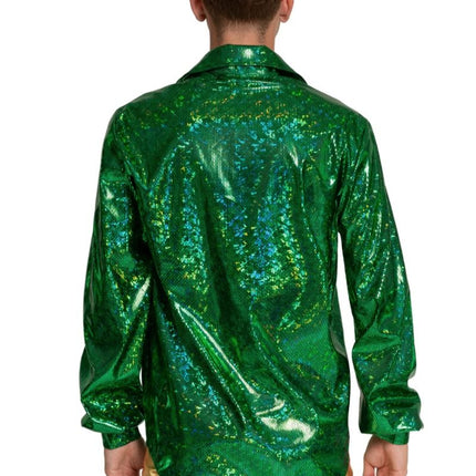 Disco 70S Blouse Groen Glans van Partychimp koop je bij Partywinkel