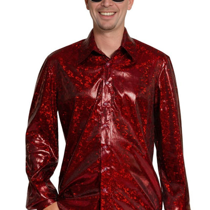 Disco 70S Blouse Rood Glans van Partychimp koop je bij Partywinkel