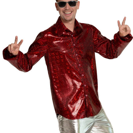 Disco 70S Blouse Rood Glans van Partychimp koop je bij Partywinkel
