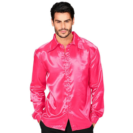 Disco 70S Blouse Roze Heren Satijn van Widmann koop je bij Partywinkel