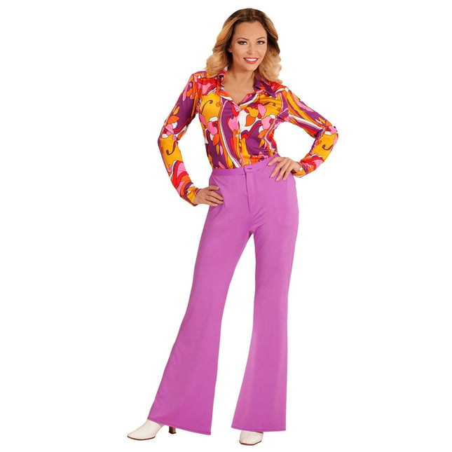 Disco 70S Broek Paars Dames van Widmann koop je bij Partywinkel