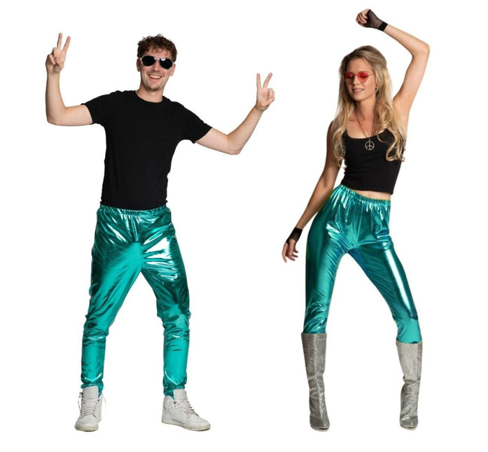 Disco 70S Broek Turquoise Metallic van Partychimp koop je bij Partywinkel