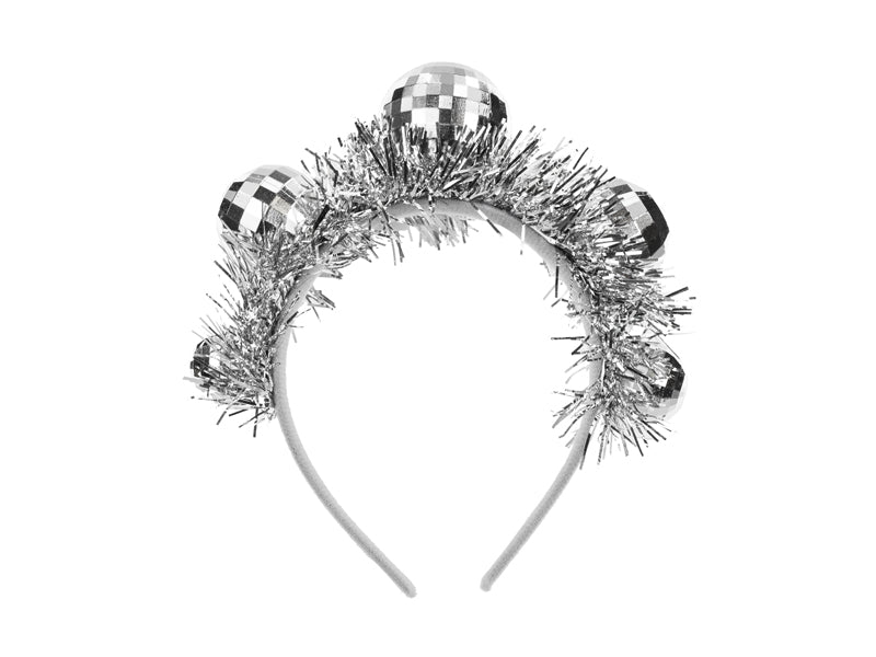 Disco 70S Haarband Zilver Discoballen van Partydeco koop je bij Partywinkel