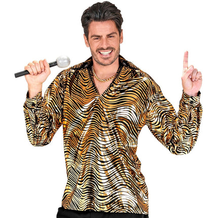 Disco 70S Shirt Goud Heren Tijgerprint van Widmann koop je bij Partywinkel