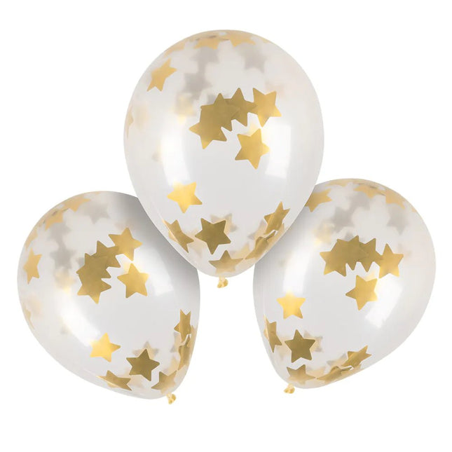 Doorzichtige Confetti Ballonnen Gouden Sterren 5st van Boland koop je bij Partywinkel