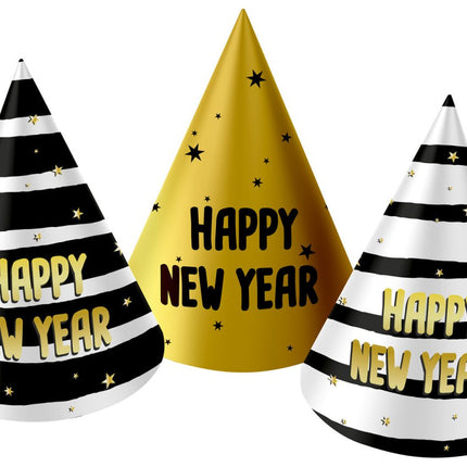 Feesthoedjes Happy New Year 10cm 6st van Folat koop je bij Partywinkel